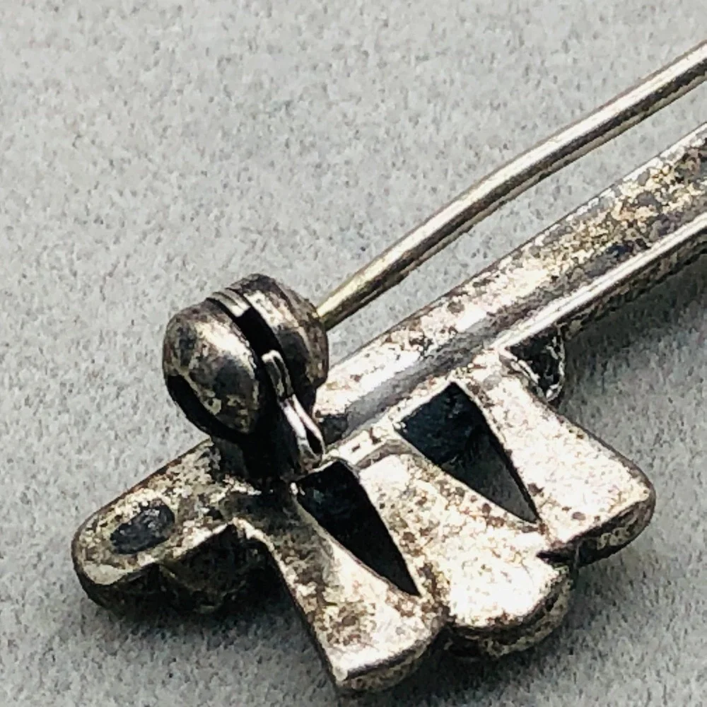 Vintage Sterling Silver Marcasite Skeleton‎ Key Brooch Art Deco Style 925 Tested